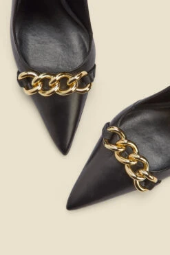 Ariana Black Leather Chain Detail Slingback Court Shoe -Opal & Oak Store web a22fw039bn d 1