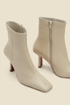 Ecru Leather Square Toe Ankle Boot -Opal & Oak Store web a22fw046eu0001 d