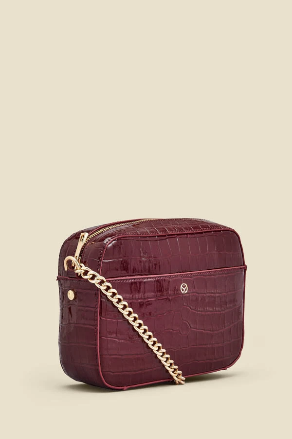 Wine Croc Faux Leather Chain Detail Cross Body Bag 3 Wine Croc Faux Leather Chain Detail Cross Body Bag - Image 3