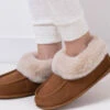 Tan Suede Faux Fur Lined Boot Slippers