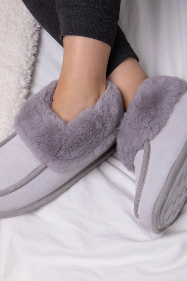 Grey Suede Faux Fur Lined Boot Slippers 1 Grey Suede Faux Fur Lined Boot Slippers