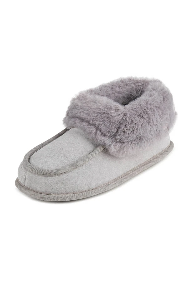 Grey Suede Faux Fur Lined Boot Slippers 3 Grey Suede Faux Fur Lined Boot Slippers - Image 3