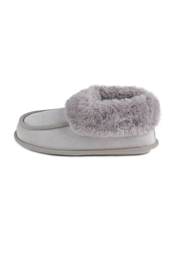 Grey Suede Faux Fur Lined Boot Slippers 4 Grey Suede Faux Fur Lined Boot Slippers - Image 4