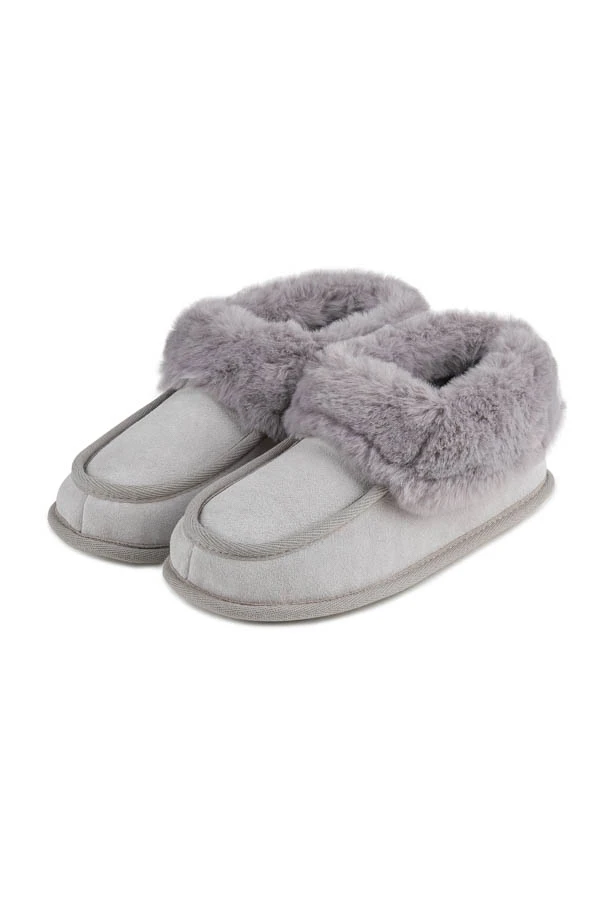 Grey Suede Faux Fur Lined Boot Slippers 2 Grey Suede Faux Fur Lined Boot Slippers - Image 2