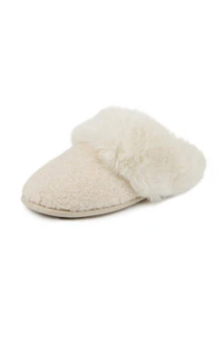 Cream Totes Textured Faux Fur Mule Slippers -Opal & Oak Store web a23fw105nl0001 3