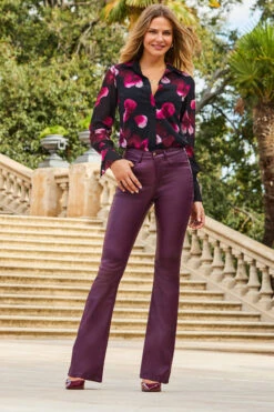 Wine Coated Kick Flare Jeans