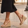 Zaria Champagne Gold Leather Strappy Wedge Espadrille