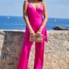 Pink Satin Tie Waist Jumpsuit