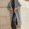 Black & White Dogtooth Print Longline Coat