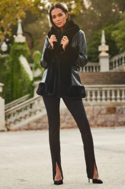 Black Faux Leather Coat With Faux Fur Trim -Opal & Oak Store web crop 2309 88 a23op007bk0001 a23bj002bk0001 a20tk001bk0001 88 040