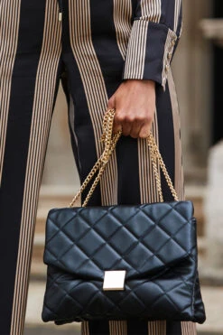 Black Gold Stud Detail Quilted Cross Body Bag