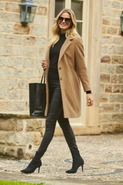 Camel Wool Mix Coat With Button Detail -Opal & Oak Store web extras 01 050 camel rt 1