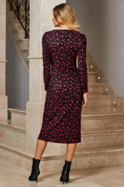 Black & Pink Fleck Print Plisse Twist Front Jersey Dress -Opal & Oak Store web rt 04 s23dj003pimm01 102