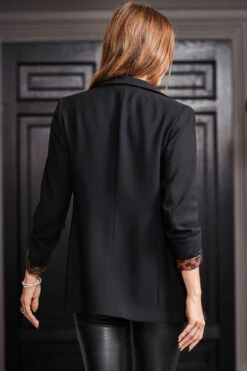 Black Leopard Lining Blazer With Zip Pockets -Opal & Oak Store web rt 134 a22ow023rd0001 286 1