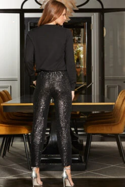 Black Sequin Tapered Trousers -Opal & Oak Store web rt 148 a22tk505bk0001 a22bw014bk0001 114 1