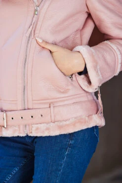 Soft Pink Faux Shearling Biker Jacket -Opal & Oak Store web rt 17 a19ol004pk0020 s23tk655pt0009 s23bd003be0032 352