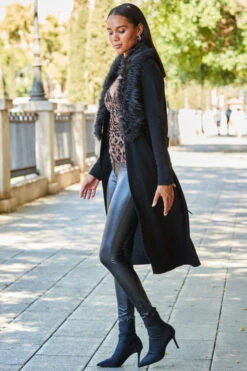 Black Longline Cardigan With Faux Fur Trim -Opal & Oak Store web rt 30 s21tj050blan01 121 1