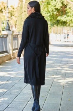 Black Longline Cardigan With Faux Fur Trim -Opal & Oak Store web rt 30 s21tj050blan01 162