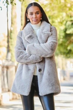 Taupe Premium Faux Fur Coat With Button Detail -Opal & Oak Store web rt 31 s21bd014be0028 181 1