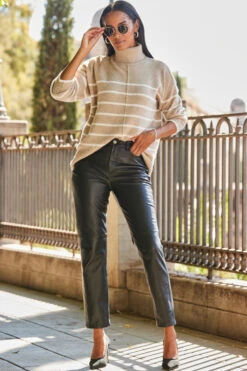 Taupe & White Stripe Roll Neck Jumper 9 Taupe & White Stripe Roll Neck Jumper -Opal & Oak Store web rt 35 a22bj003bk0001 199