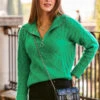 Jade Green Half Zip Cable Knit Jumper