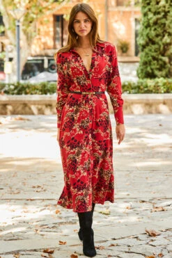 Red Multi Print Midi Shirt Dress -Opal & Oak Store web rt 71 a21dw038rd0017 109