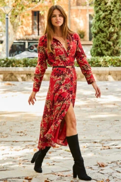 Red Multi Print Midi Shirt Dress -Opal & Oak Store web rt 71 a21dw038rd0017 142