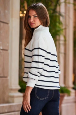 Ivory & Navy Stripe Half Zip Jumper -Opal & Oak Store web rt 97 s22tk502bewe01 119