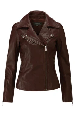 Chocolate Brown Leather Biker Jacket -Opal & Oak Store web rt choc sa17or02 burgundy leather bicker jacket burgundy2