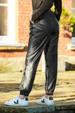Black Leather Look Stretch Waist Joggers 13 Black Leather Look Stretch Waist Joggers -Opal & Oak Store web s12 s21bp007bk 096