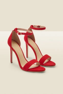 Nia Red Suede Barely There High Heel Sandal