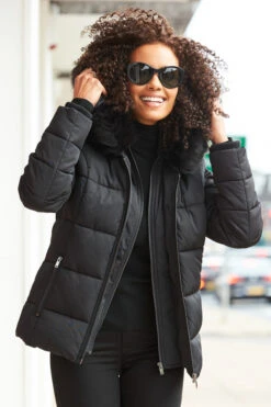 Black Faux Fur Trim Luxe Padded Coat 12 Black Faux Fur Trim Luxe Padded Coat -Opal & Oak Store web s20ow012 5751410
