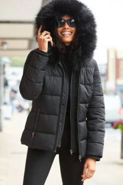 Black Faux Fur Trim Luxe Padded Coat 9 Black Faux Fur Trim Luxe Padded Coat -Opal & Oak Store web s20ow012 5754712