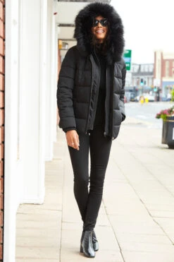 Black Faux Fur Trim Luxe Padded Coat 11 Black Faux Fur Trim Luxe Padded Coat -Opal & Oak Store web s20ow012 5757414