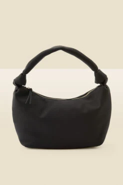 Black Faux Leather Knot Detail Slouched Shoulder Bag -Opal & Oak Store web s22ac003bk 1