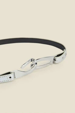 Silver Patent Leather Slim Waist Belt With Silver Clasp -Opal & Oak Store web s22ac010mc0005 c