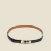 Black Twist Trim Slim Leather Waist Belt