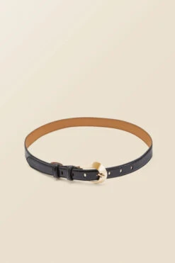 Black Oversized Rounded Buckle Croc Leather Waist Belt -Opal & Oak Store web s22ac053bk b