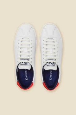 Superga White Leather Orange Heel Trainers -Opal & Oak Store web s22fw008rd c