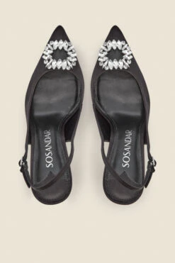 Eve Black Rhinestone Detail Slingback Court Shoe -Opal & Oak Store web s22fw019bk d