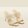 Valentina Ecru Leather Woven Double Strap Square Toe Mule