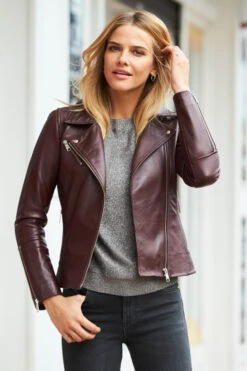 Burgundy Leather Biker Jacket -Opal & Oak Store web sa17or02rd 5815942
