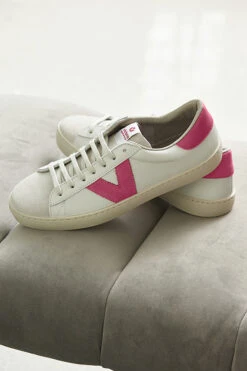 Victoria Hot Pink V Detail Leather Trainers