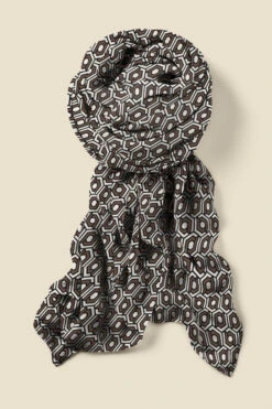 Natural Geometric Print Contrast Trim Scarf