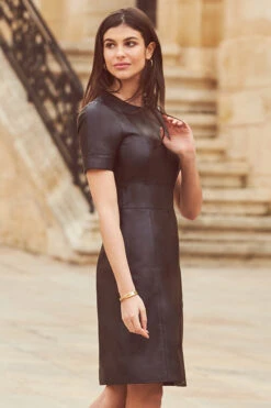 Black Leather Look Panelled Shift Dress -Opal & Oak Store web sosandar malta december 20194629