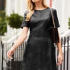 Black Leather Panelled Shift Dress