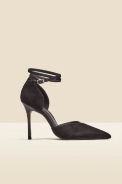 Black Suede Ankle Strap Pointed Toe Court Shoes -Opal & Oak Store web web 2308 box a23fw066bk0001 a